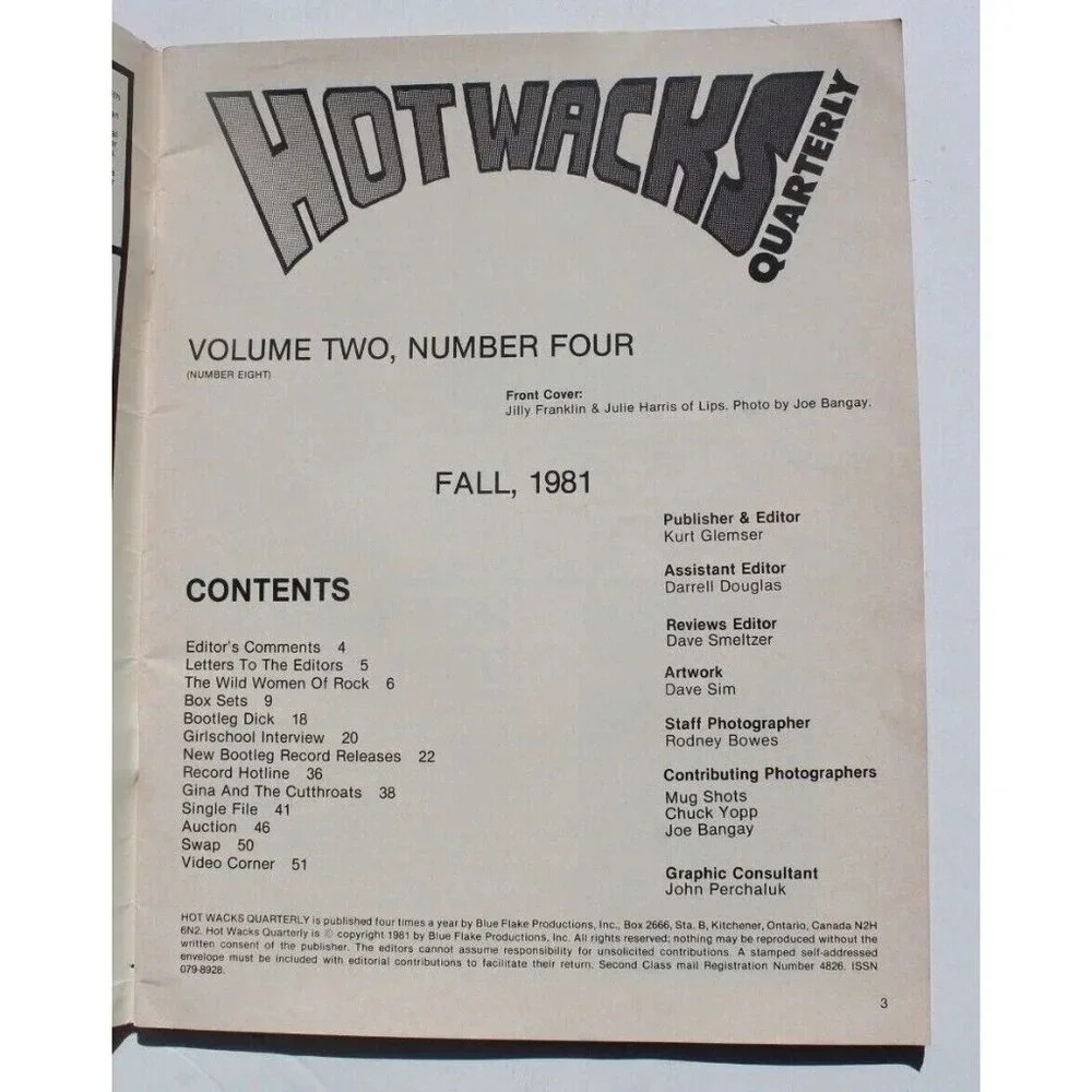 Vtg Hot Wacks Quarterly Magazine Vol 2 No 4 Fall 1981 Box Sets Girlschool RARE - Picture 2 of 6